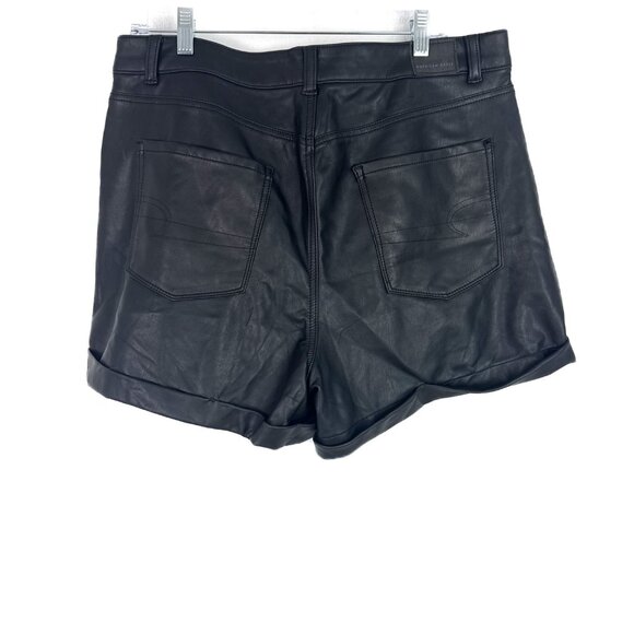 American Eagle super Stretch Faux Leather Shorts Hi-Rise Black Plus Size 16 EUC - Picture 7 of 11
